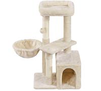 Yaheetech Petit Arbre à Chat Multiniveau avec Poteaux Griffoir Cordes Sisal Cachette Panier Niche Pompon, Beige