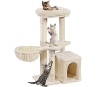 Yaheetech Petit Arbre à Chat Multiniveau Tour pour Chat avec Poteaux Griffoir Cordes Sisal Cachette Panier Niche Plateforme Boule Suspendue Arbre à Grimper 87 cm de Haut Beige
