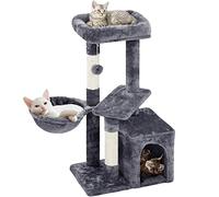 Yaheetech Petit Arbre à Chat Multiniveau Tour pour Chat avec Poteaux Griffoir Cordes Sisal Cachette Panier Niche Plateforme Boule Suspendue Arbre à Grimper 87 cm de Haut Gris Foncé