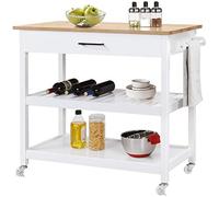 Yaheetech Plan de Travail Desserte sur roulettes Meuble de Cuisine 101 x 51 x 92 cm 2 Roues avec Frein 1 Tiroir 2 Étagères Blanc
