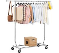 Yaheetech Portant à Vêtements Télescopique Penderie à roulettes Fer Chromé Pliable Charge 90kg, Hauteur et Largeur Réglables Vestiaire Chambre Entrée