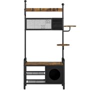 Yaheetech Portemanteau Industriel Chat-Humain avec Niche Perchoirs Rangement 3 Niveaux avec Banc à Chaussures, Brun Rustique