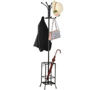 Yaheetech Portemanteau sur Pied, Portant à Vêtements en Métal avec Porte-parapluie, Meuble d’entrée avec 8 crochets Hauteur 186 cm, pour Chambre Vestiaire Couloir, Noir
