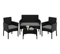 Yaheetech Salon de Jardin 4 Personnes en Polyrotin et Métal Ensemble Mobilier d'extérieur 4 Pièces avec Coussin Canapé 2 Places 2 Fauteuils 1 Table Basse pour Balcon Terrasse Noir/Gris Clair
