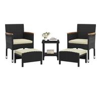 Yaheetech Salon de Jardin 5 Pièces en Résine avec 2 Fauteuils, 2 Repose-Pieds et 1 Table Basse, Ensemble Mobilier de Jardin Tressée avec Coussins pour Terrasse Patio Pelouse Noir/Beige