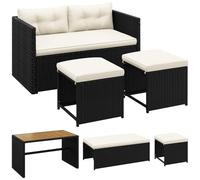 Yaheetech Salon de Jardin en Polyrotin pour 4 Personnes Ensemble Extérieur 2 en 1 avec Table à Manger en Acacia Banquette Convertible en Canapé Tabourets pour Terrasse Patio