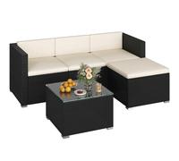 Yaheetech Salon de Jardin Exterieur 4 Personnes en Polyrotin Ensemble Mobilier de Jardin 5 Pièces avec 3 Canapé Modulables 1 Table Basse 1 Ottomane pour Balcon Bistro Patio Terrasse Noir/Beige