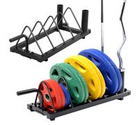 Yaheetech Support d’haltère Rack de Rangement Mobile pour Poids Disques Barres de Musculation avec Poignée de Transport et Roues 4 Compartiments Fitness Gym Noir