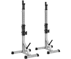 Yaheetech Support d'Haltères Cages de Squat Réglable 14 Niveaux 135,5-190,5 cm Charge Max.300 kg Supports pour Haltères Longs Disques