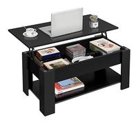 Yaheetech Table Basse avec Plateau Relevable en Bois MDF, Table de Salon Moderne avec Compartiment Caché et Porte-Revues, Une Étagère de Rangement, Bureau Chambre Salon