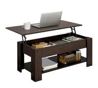 Yaheetech Table Basse avec Plateau Relevable Table de Salon Moderne avec Etagère de Rangement Compartiment Caché pour Salon Bureau 98 x 50 x 42 cm Marron