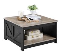 Yaheetech Table Basse Carrée Table de Salon en Bois Meuble de Salon avec Grand Espace de Rangement, Moderne, pour Salon, Bureau, Chambre, Gris, 80 × 80 × 45 cm