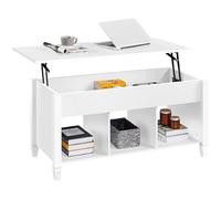 Yaheetech Table Basse de Salon avec Plateau Relevable, Fonctionelle en Bois MDF et Métal, Table élévatrice avec Compartiments Ouverts, Pieds Réglables, Moderne, 104,5 x 49,5 x（49-63） cm Blanc
