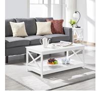 Yaheetech Table Basse de Salon en Bois Blanche Moderne Pied X avec 1 Étagère de Rangement Ouvert Meuble de Salon Bureau