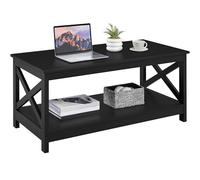 Yaheetech Table Basse de Salon en Bois Moderne Pied X avec 1 Étagère de Rangement Ouvert Meuble de Salon Bureau Chambre Noir 100 x 50 x 45 cm