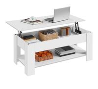 Yaheetech Table Basse Relevable Table de Salon avec Porte-Revues Table de Salle à Manger Industrielle pour Salon Chambre 120 x 59 x 49,5 cm Blanche