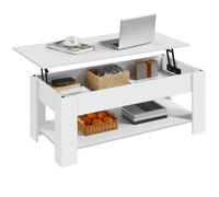 Yaheetech Table Basse Relevable Table de Salon avec Porte-Revues Table de Salle à Manger Industrielle 120 x 59 x 49,5 cm Blanche