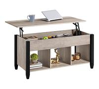 Yaheetech Table Basse Table de Salon Table élévatrice avec Plateau Relevable, Compartiments Ouverts, Pieds Réglables, Fonctionelle, en Bois MDF et Métal, Moderne, 104,5 x 49,5 x（49-63） cm Gris