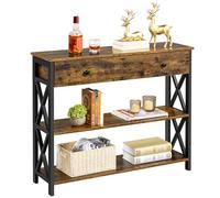 Yaheetech Table Console à 3 Niveaux Table d’entrée en Bois avec 1 Grand Tiroir et 2 Étagères Bout de Canapé Polyvalente Table Console de Salon Cuisine Chambre Couloir Brun Rustique