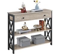 Yaheetech Table Console à 3 Niveaux Table d'entrée en Bois avec 1 Grand Tiroir et 2 Étagères Bout de Canapé Polyvalente Cuisine Chambre Couloir Gris