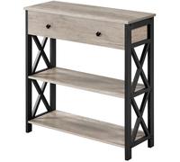 Yaheetech Table Console en Bois et Métal Table d'entrée Industrielle avec 1 Grand Tiroir et 2 Étagères, Gris