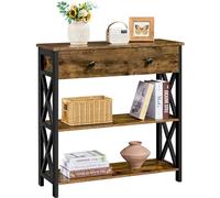 Yaheetech Table Console en Bois MDF Meuble d'Entrée avec 2 Etagère de Rangement Design en Forme X pour Salon Couloir Table d'appoint Brun Rustique 80 × 30 × 80 cm
