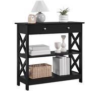 Yaheetech Table Console en Bois MDF Meuble d'Entrée avec 2 Etagère de Rangement Design en Forme X pour Salon Couloir Table d'appoint Noir 80 × 30 × 80 cm