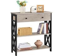 Yaheetech Table Console en Bois, Meuble d'Entrée, Table d'appoint avec 1 Grand Tiroir et 2 Etagère de Rangement, Design en Forme X, pour Salon Couloir, Gris, 80 × 30 × 80 cm
