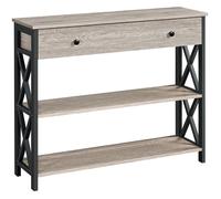 Yaheetech Table Console Industrielle en Bois et Métal avec 1 Grand Tiroir et 2 Étagères, Gris