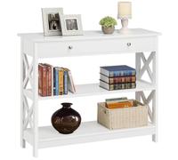 Yaheetech Table Console Table d'Entrée en Bois à 3 Niveau avec 1 Tiroir | Console Meuble 100 x 30 x 80 cm Pied en Bois Massif Style Néo-rétro Blanc Salon Couloir
