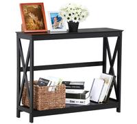 Yaheetech Table Console Table d'Entrée en Bois Meuble de Salon, Moderne, avec 2 Etagères de Rangement, Structure en X, pour Petits Espaces, Salon, Couloir, 102 x 30 x 81 cm, Noir