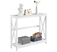 Yaheetech Table Console Table d'Entrée en Bois Table Etroit, Moderne, avec 2 Etagères de Rangement, Structure en X, pour Petits Espaces, Salon, Couloir, 102 x 30 x 81 cm, Blanche