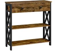 Yaheetech Table Console Table d'entrée Industrielle Bois et Métal 1 Grand Tiroir 2 Étagères Brun Rustique