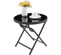 Yaheetech Table d'appoint Pliante Tables de Jardin Ronde Table Basse extérieur en Verre pour Balcon Jardin terrasse Ø 46 cm