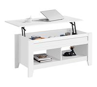 Yaheetech Table de Basse avec Plateau relevable, Table de Salon et Salle à Manger Fonctionnelle, avec Deux Compartiements Caché, Design Moderne en Bois MDF 104 x 49 x 49/61 cm Blanc