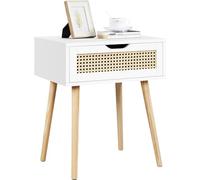 Yaheetech Table de Chevet Adulte, Table de Nuit Scandinave Bout de Canapé avec Tiroir en Rotin, Chevet de Lit pour Salon Chambre 48,5 x 41 x 58 cm Blanc