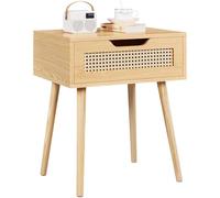 Yaheetech Table de Chevet Adulte, Table de Nuit Scandinave Bout de Canapé avec Tiroir en Rotin, Chevet de Lit pour Salon Chambre 48,5 x 41 x 58 cm