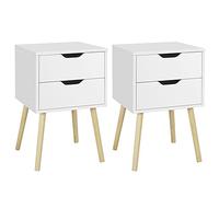 Yaheetech Table de Chevet Lot de 2 Blanche, Table de Nuit pour Adulte, Chevet du Lit en Bois, Style Scandinave, 2 Tiroirs, Pied en Bois Massif Blanc