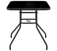 Yaheetech Table de Jardin Carrée en Verre et métal avec Trou pour Parasol Table Basse Facile d'entretien Résistant aux intempéries 70 cm x 70 cm Noir