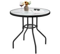 Yaheetech Table de Jardin Ronde en Verre Diamètre 70 cm, Facile d'entretien avec Trou pour Parasol et Plateau en Verre, Table Basse en métal pour Jardin/Balcon/terrasse Noir
