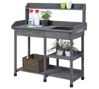 Yaheetech Table de Rempotage pour Semis en Bois Plan de Travail avec Tiroirs Amovibles et Etagères de Rangement en Bois Gris