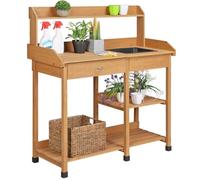 Yaheetech Table de Rempotage pour Semis en Bois Plan de Travail avec Tiroirs Amovibles Etagères de Rangement en Bois Couleur bois