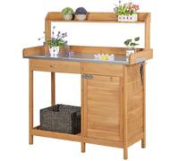 Yaheetech Table de Rempotage Table Jardinage avec Tiroirs Crochet et Armoires de Rangement Surface 112cm X 46.5 cm X 125 cm