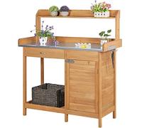 Yaheetech Table de Rempotage Table Jardinage avec Tiroirs Crochet et Armoires de Rangement Surface Métallique Galvanisé pour Balcon/Terrace/Jardin 112cm X 46.5 cm X 125 cm