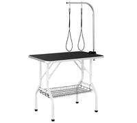 Yaheetech Table de Toilettage Pliable pour Animaux de Companie 100kg Noir | pour Chien, Chat, Potence Réglable, 2 Sangles Sécurité, Panier Rangement Inclus, Surface Large Antidérapente, Panneau MDF