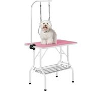 Yaheetech Table de Toilettage pour Chien/Chat/Animaux de Companie Pliante avec Potence Réglable 2 Sangles Une Panier de Rangement et Surface Travail Plus Large Antidérapente Capacité 100kg Rose