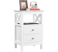 Yaheetech Tables de Chevet, Table de Nuit, 2 Tiroirs et 1 Étagère Ouverte, Latte Désign X Solide, Table d'Appoint en Bois 40 x 30 x 60 cm Salon Chambre, Blanc