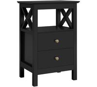 Yaheetech Tables de Chevet, Table de Nuit, 2 Tiroirs et 1 Étagère Ouverte, Latte Désign X Solide, Table d'Appoint en Bois 40 x 30 x 60 cm Salon Chambre, Noir