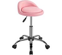 Yaheetech Tabouret à Roulette Erconomique avec Dossier Hauteur Réglable 47-61 cm Tabouret de Bureau pour Salon Coiffure Cuisine Bureau Clinique Rose