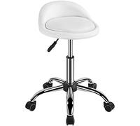 Yaheetech Tabouret à Roulette Erconomique Tabouret Haut roulettes Coussin de Massage Salon Tabouret Hauteur Réglable pour Coiffure Cuisine Bureau Clinique Pub Blanc